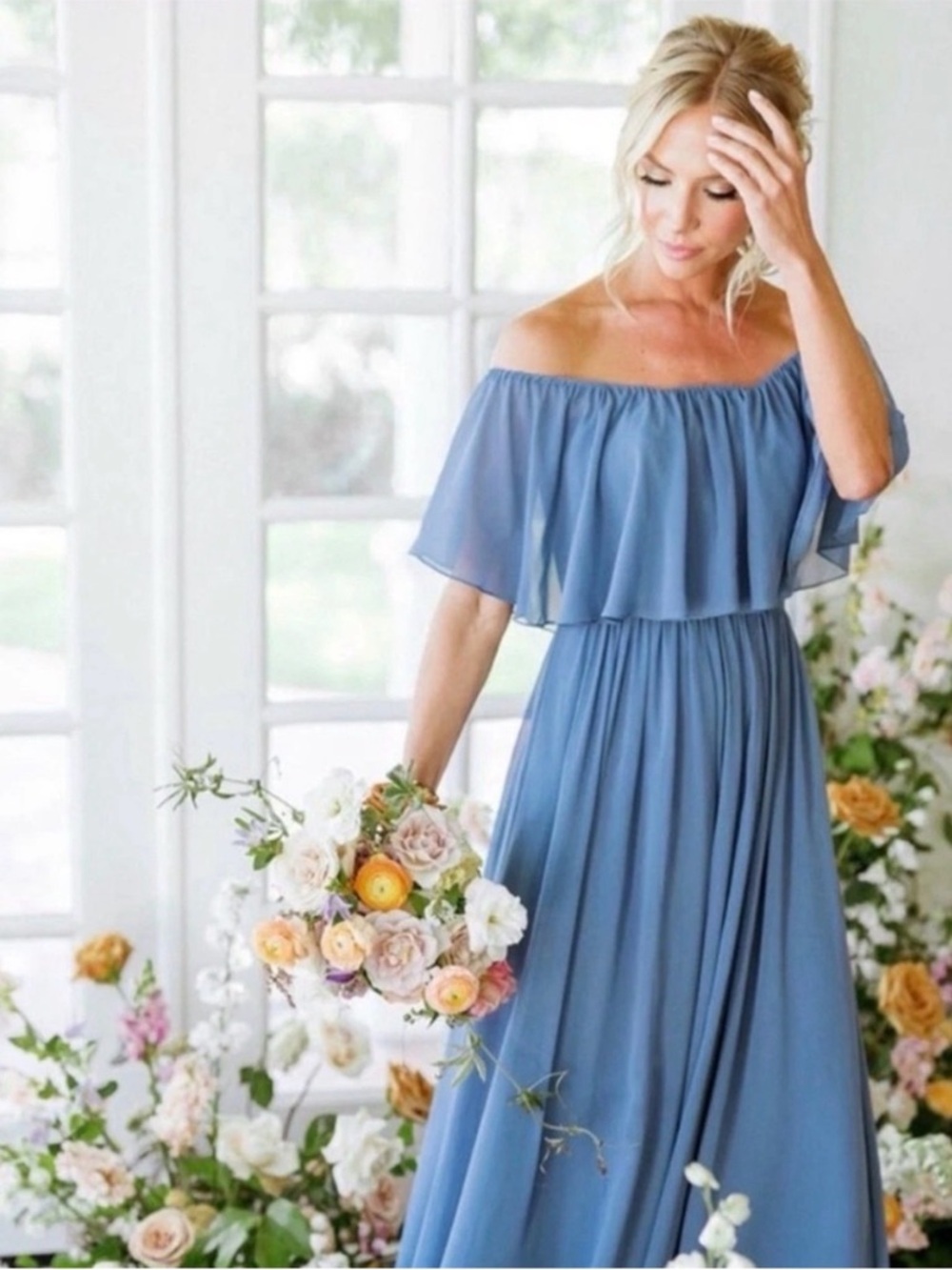 Revelry Abigail Chiffon Maxi Dress in Dusty Blue size 20